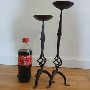 Set of two iron candle holders